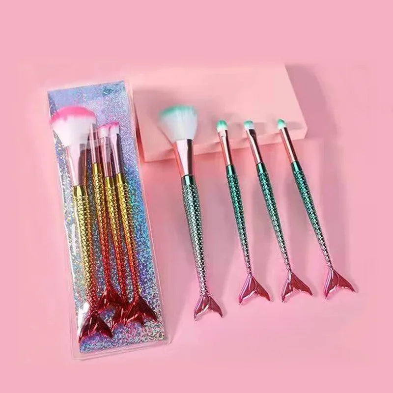 Mermaid ombre makeup brush set full 4-piece view