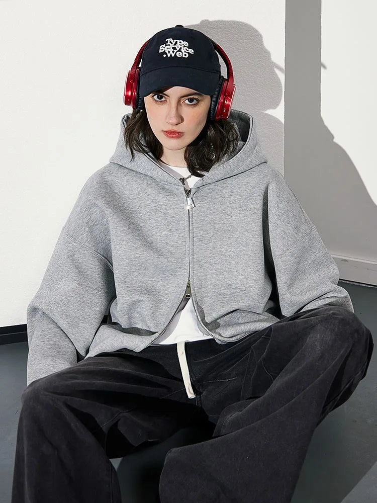 Double zip hooded jacket worn styled outfit
