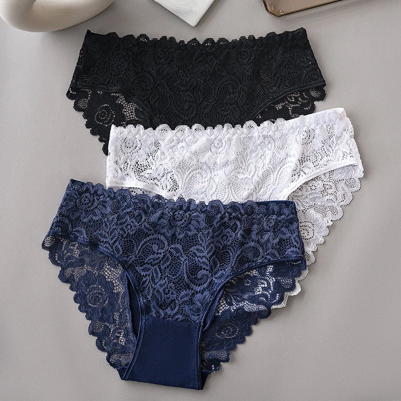 Women's floral lace briefs worn model