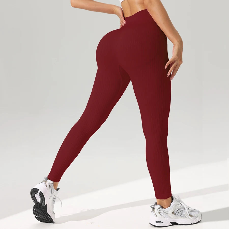 Tummy control yoga leggings front view wine