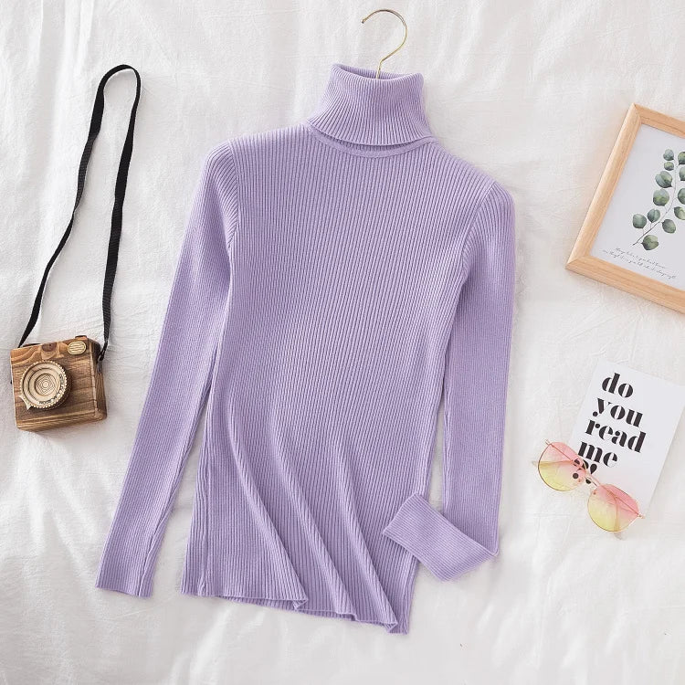 Soft turtleneck sweater front view purple