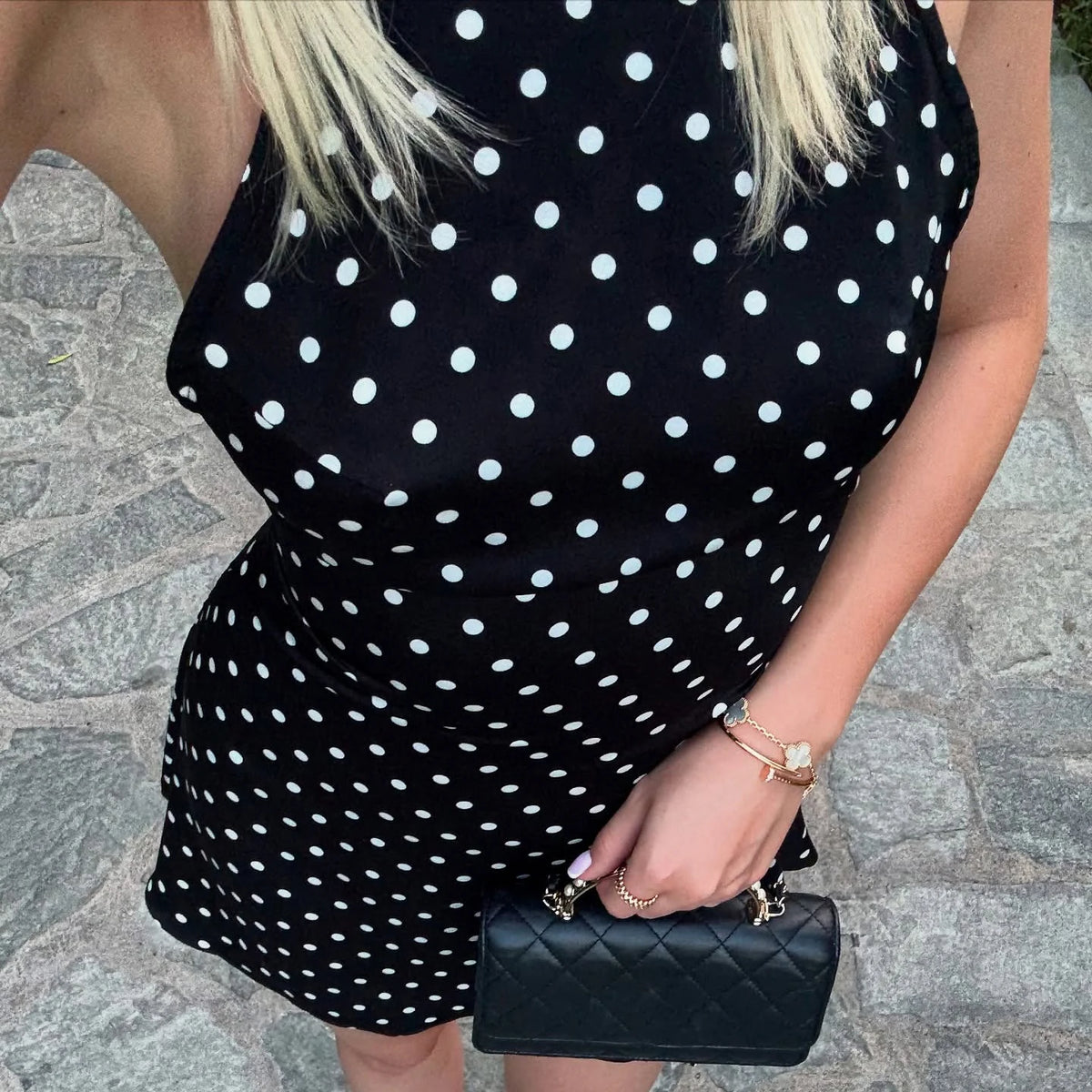 Polka dot halter dress back view
