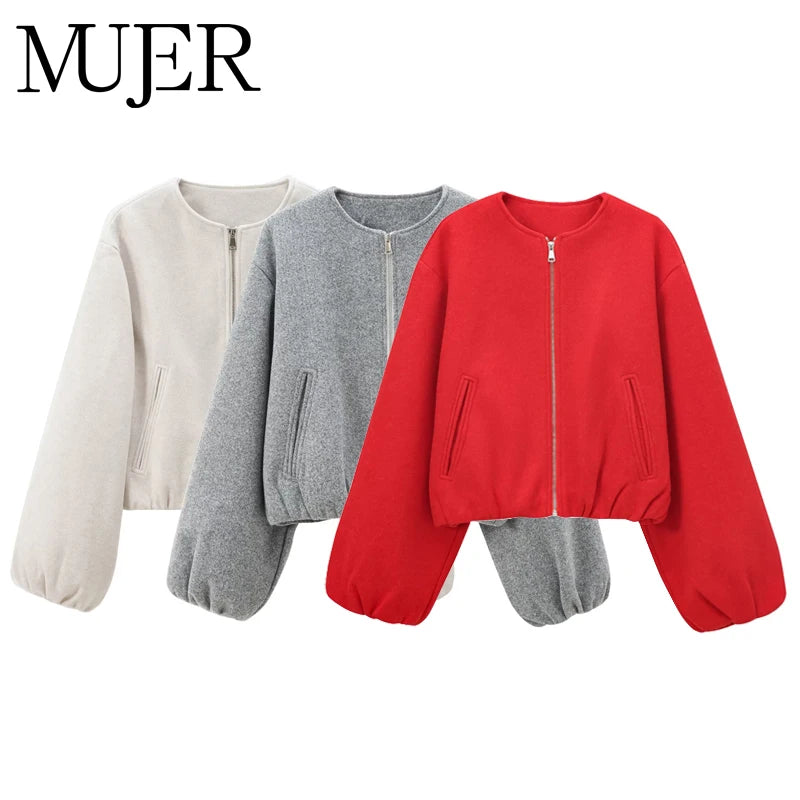 Cropped zip bomber jacket color option