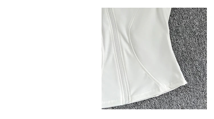 Women's zip-up yoga fitness tank top front view white