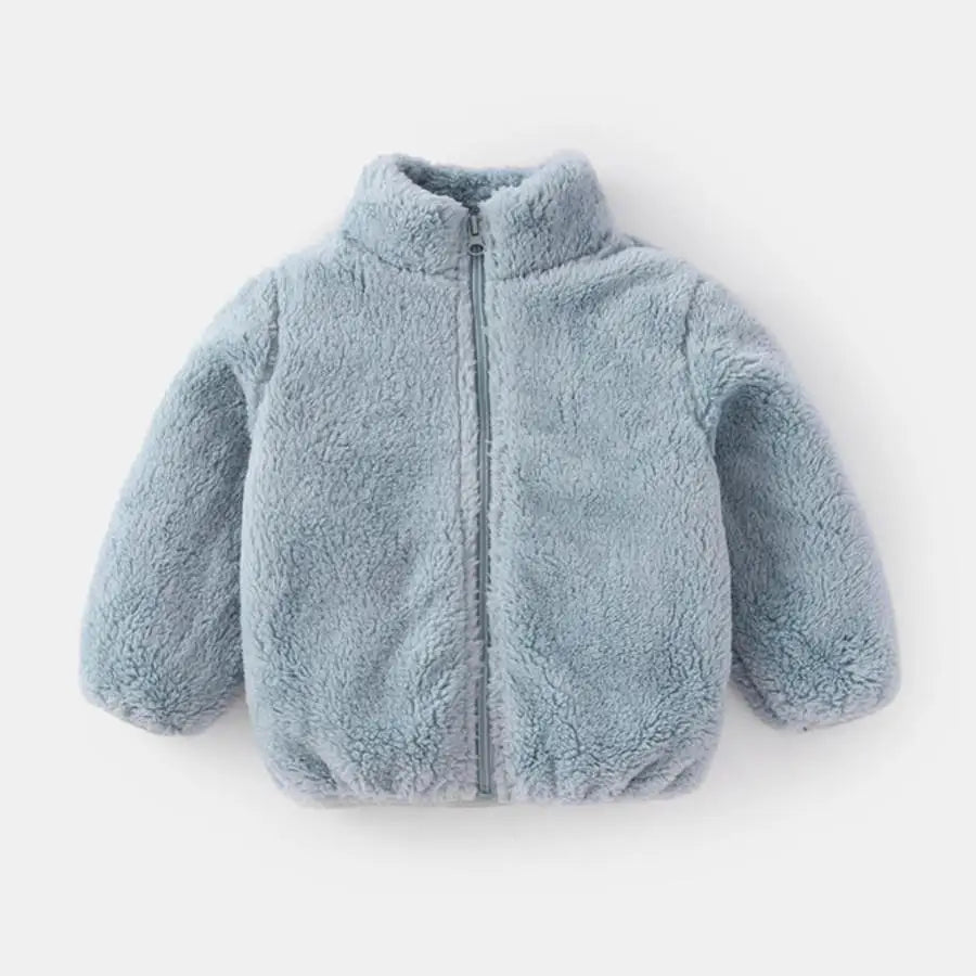 Kids plush winter coat lining texture closeup