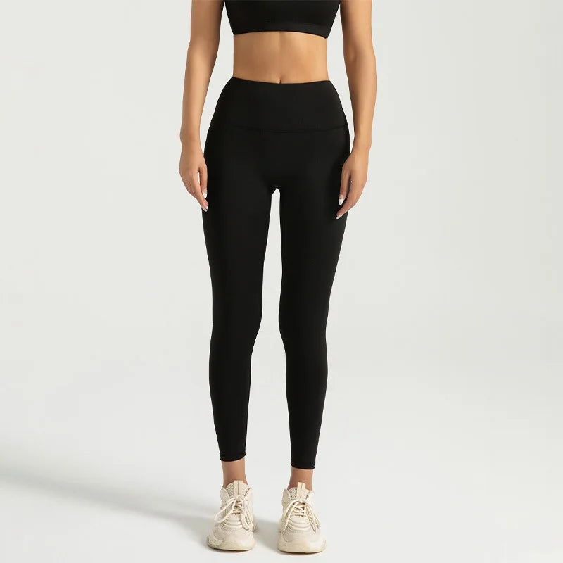 High waisted compression leggings black front view
