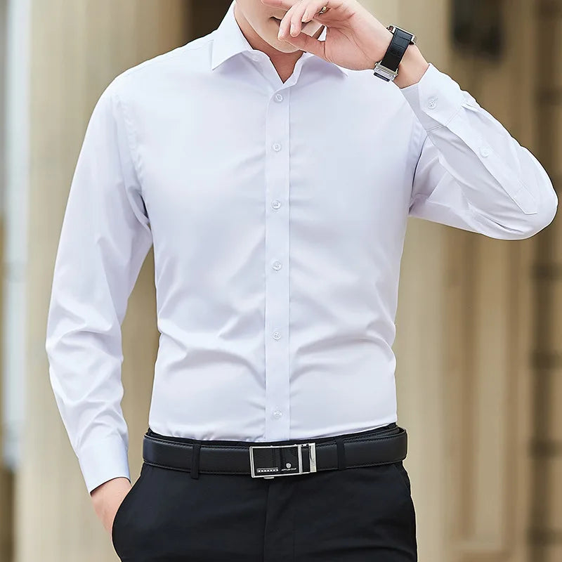 Slim fit business shirt front view navy blue