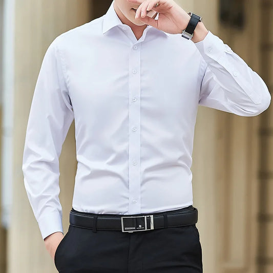 Slim fit business shirt front view navy blue