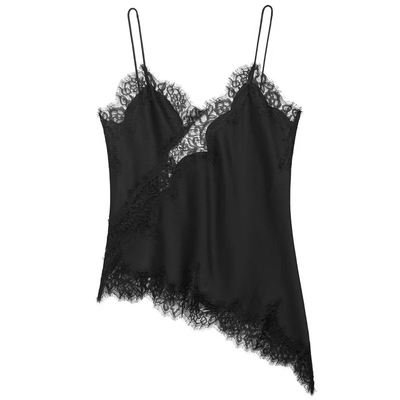 Asymmetrical backless camisole front view khaki black