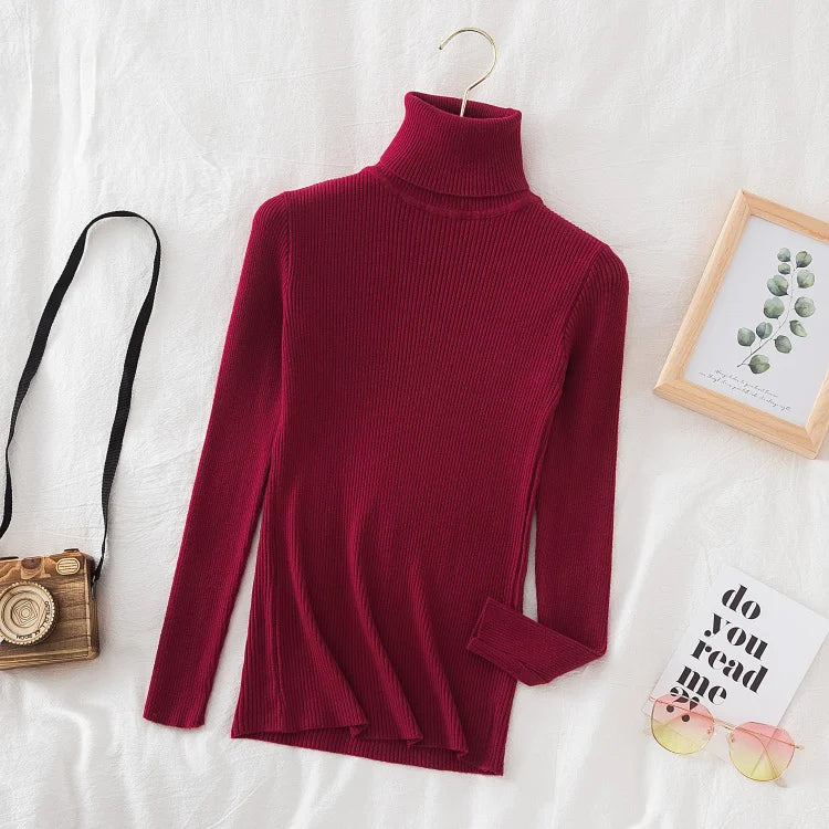 Soft turtleneck sweater front wine