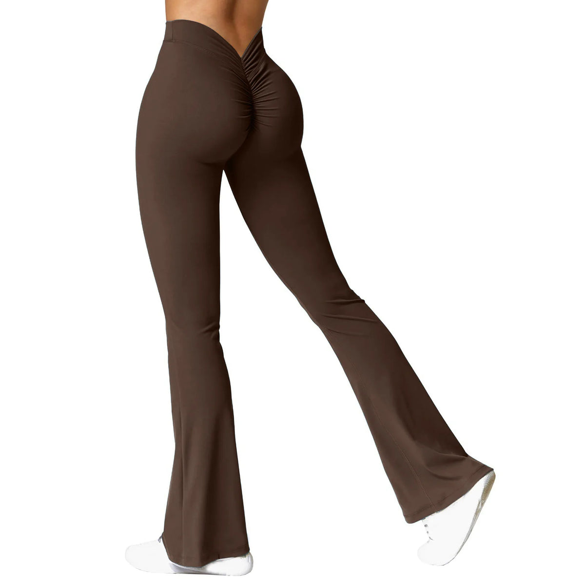 V-back waist leggings purple flared close up front