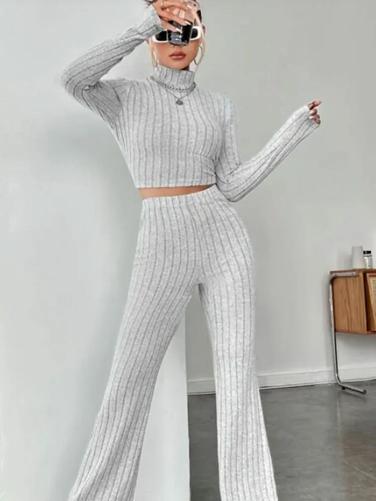 Crop top and trumpet pants set trumpet leg detail