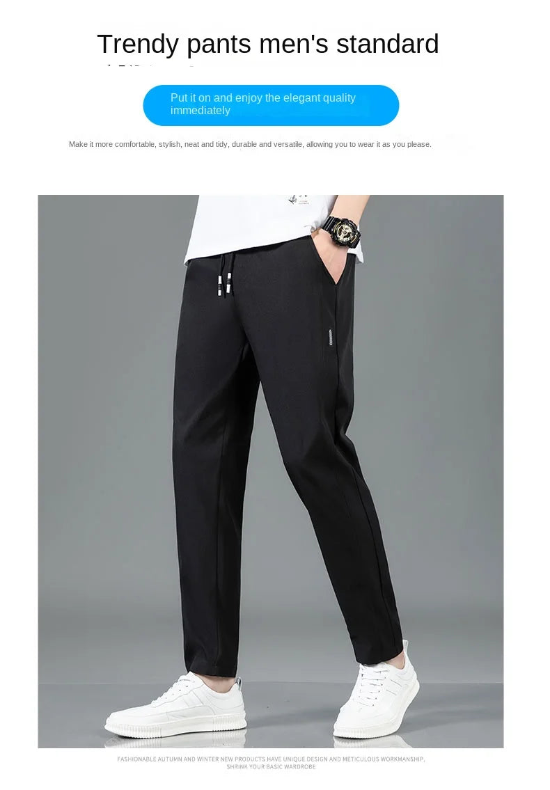Ice silk straight leg trousers front view gray