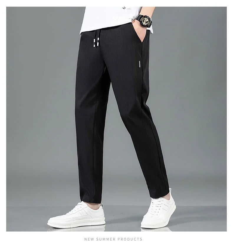 Ice silk straight leg trousers front view gray