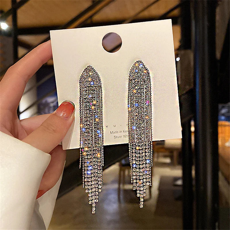 Crystal tassel drop earrings style variety display