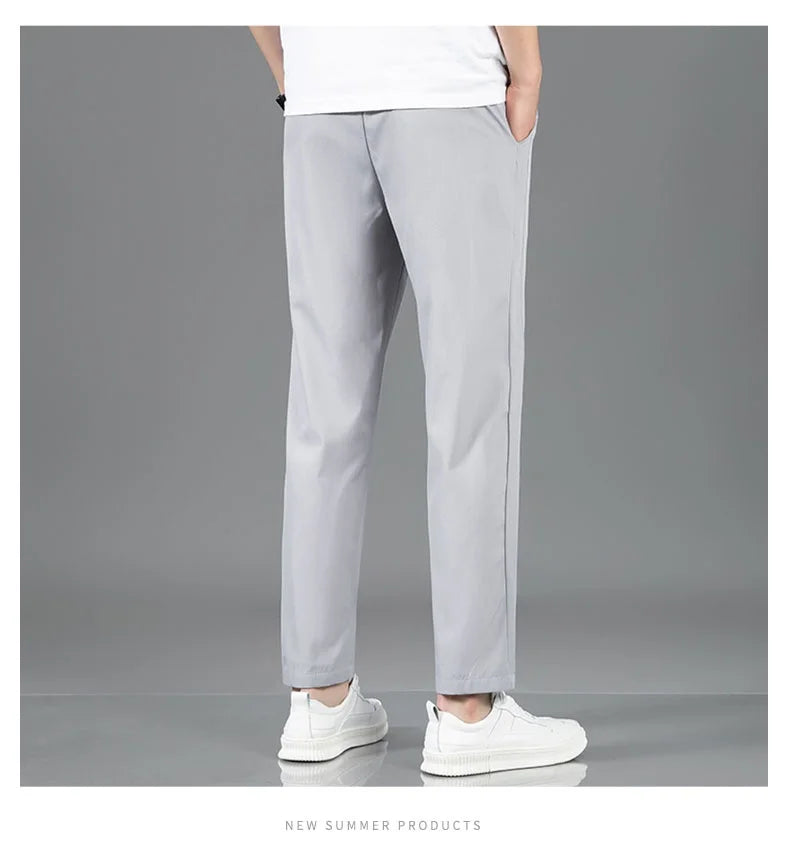 Ice silk straight leg trousers front view white