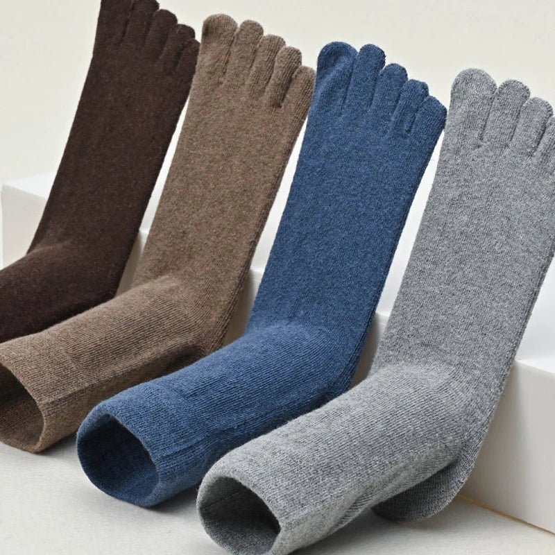 Wool toe socks worn on feet