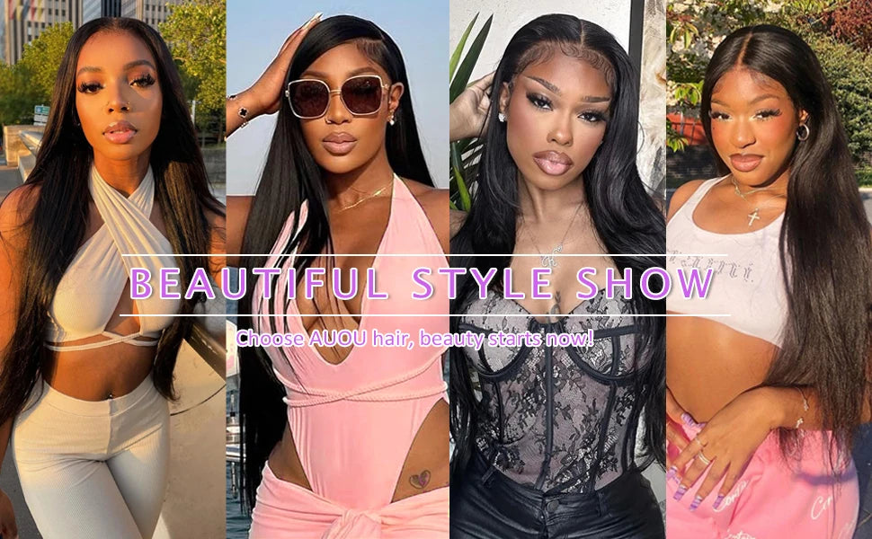 HD lace front straight human hair wig worn on model