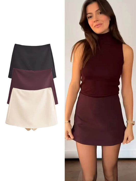High waist skort front view black