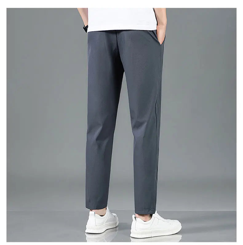 Ice silk straight leg trousers front view gray