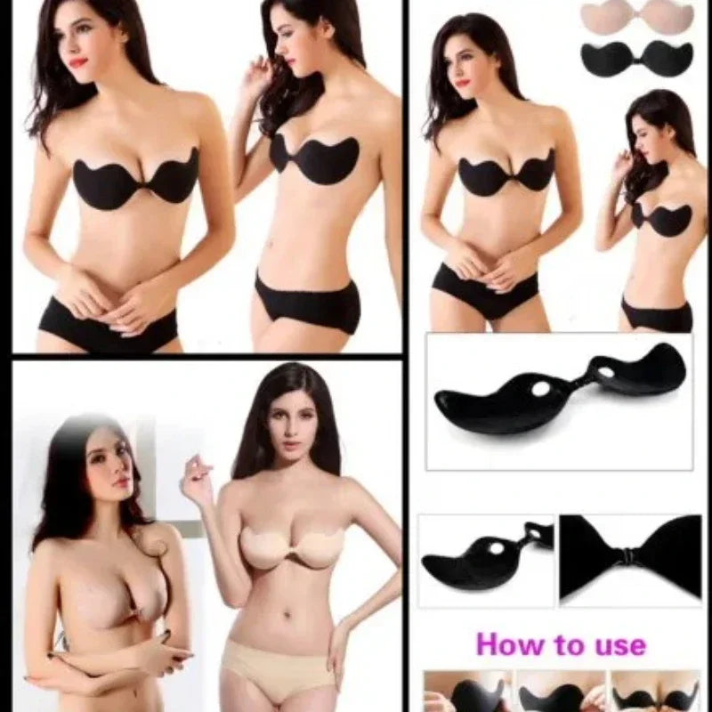 Strapless invisible push-up bra front view black