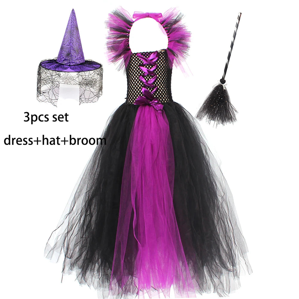 Girls Witch Halloween Costume – Spooky 3-Piece Dress Set