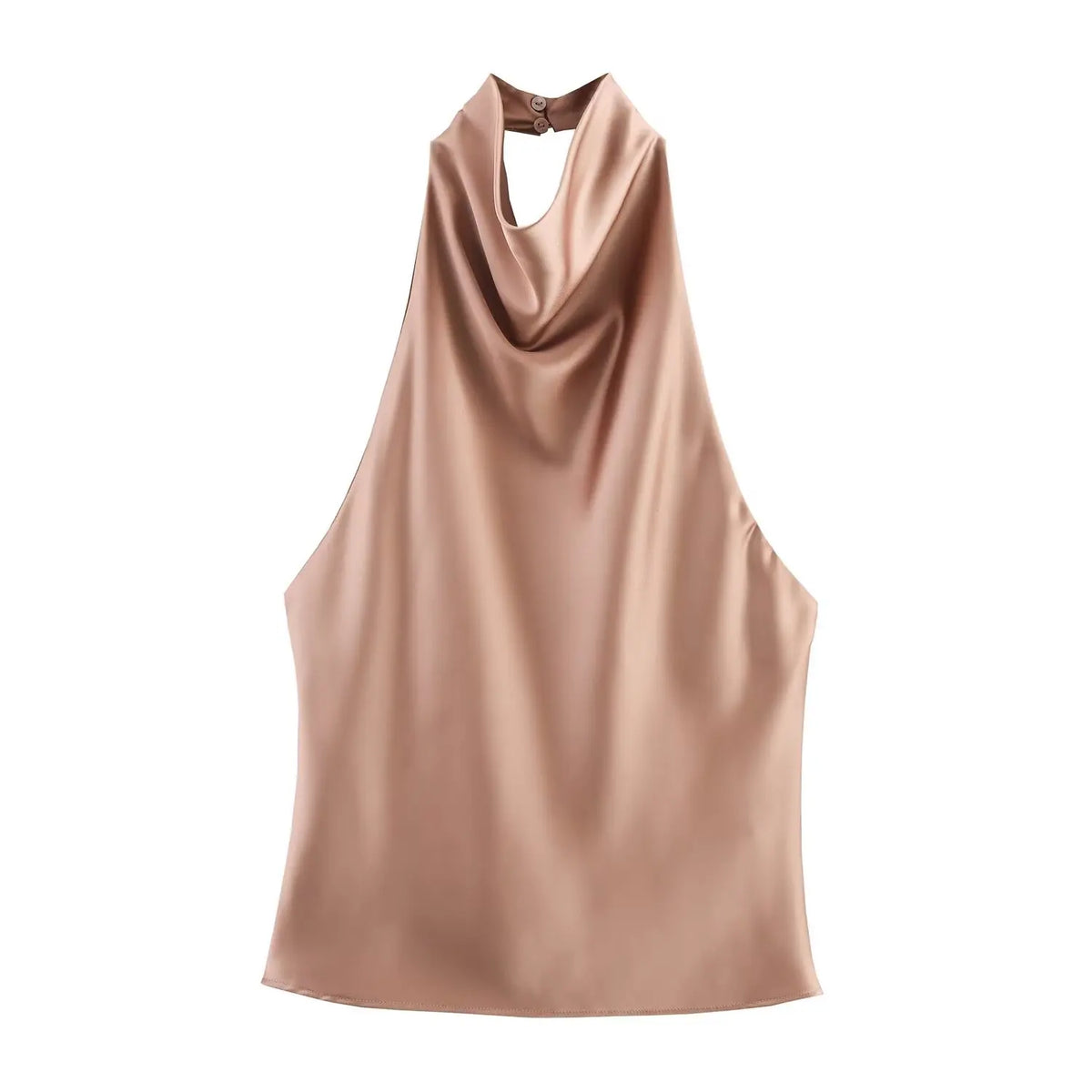 Women's halter neck backless waistcoat top backless detail brown