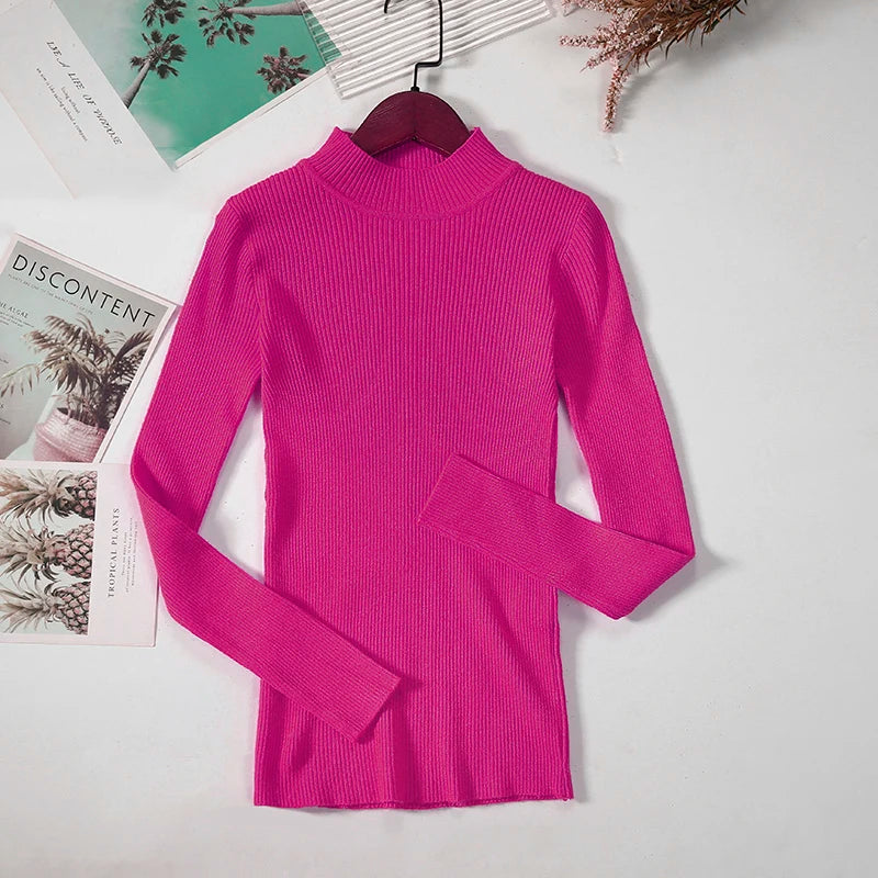 Soft turtleneck sweater front pink