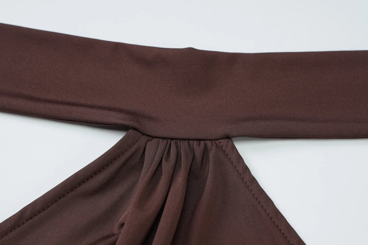 Women's backless halter bodycon mini dress front view brown