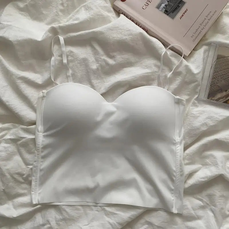 Seamless camisole with built-in cups beige flat lay wide view