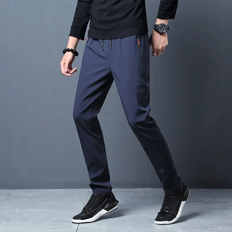 Men's slim fit Korean jogger trousers front view dark grey
