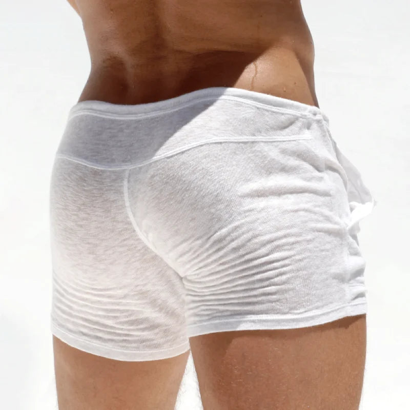 Men's bamboo lounge shorts front view white