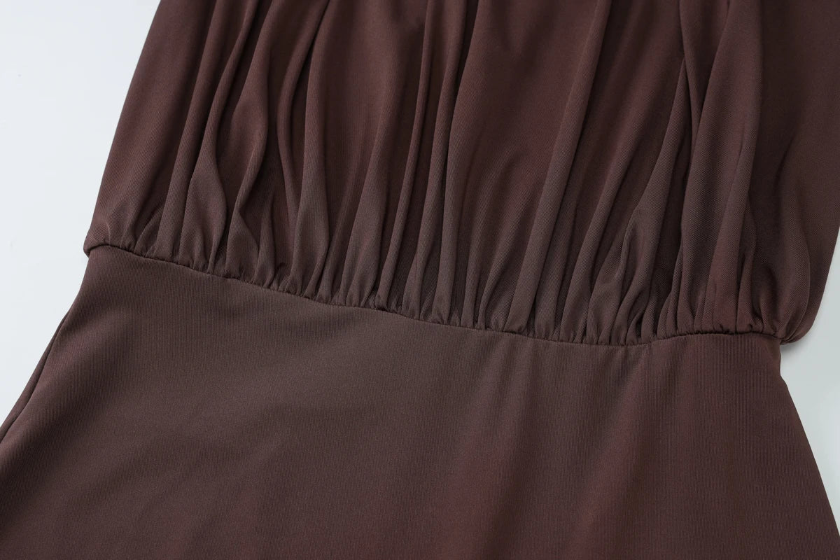 Women's backless halter bodycon mini dress front view brown