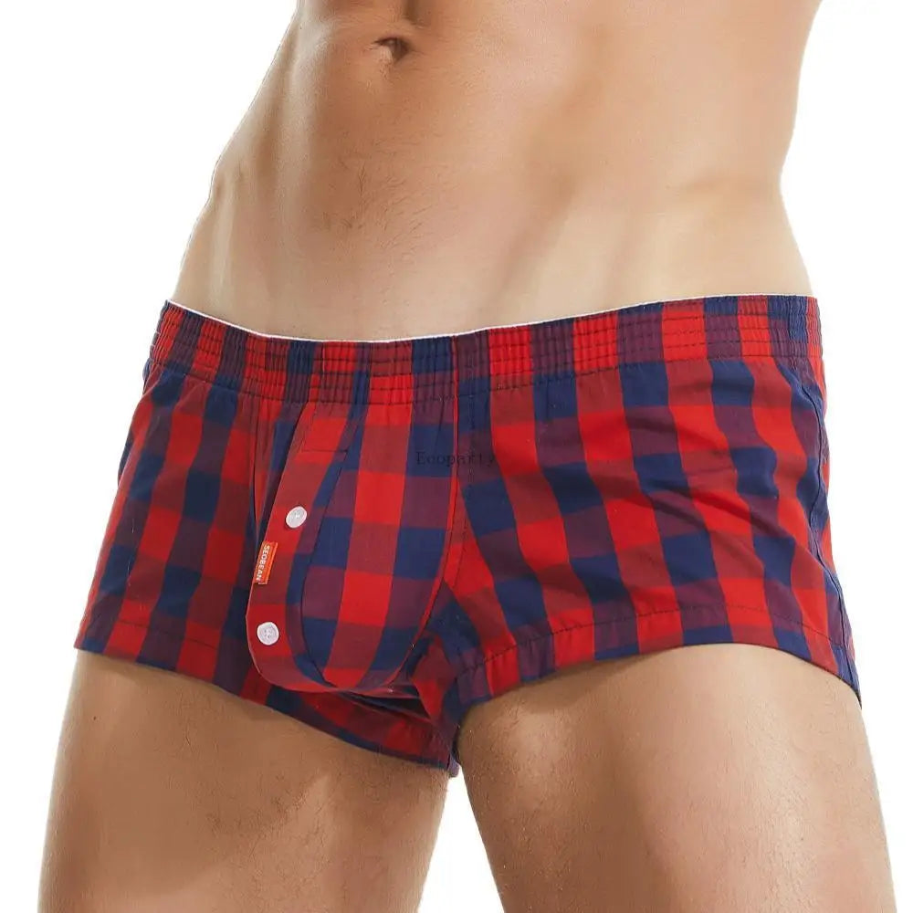 Men's cotton plaid boxer shorts worn model