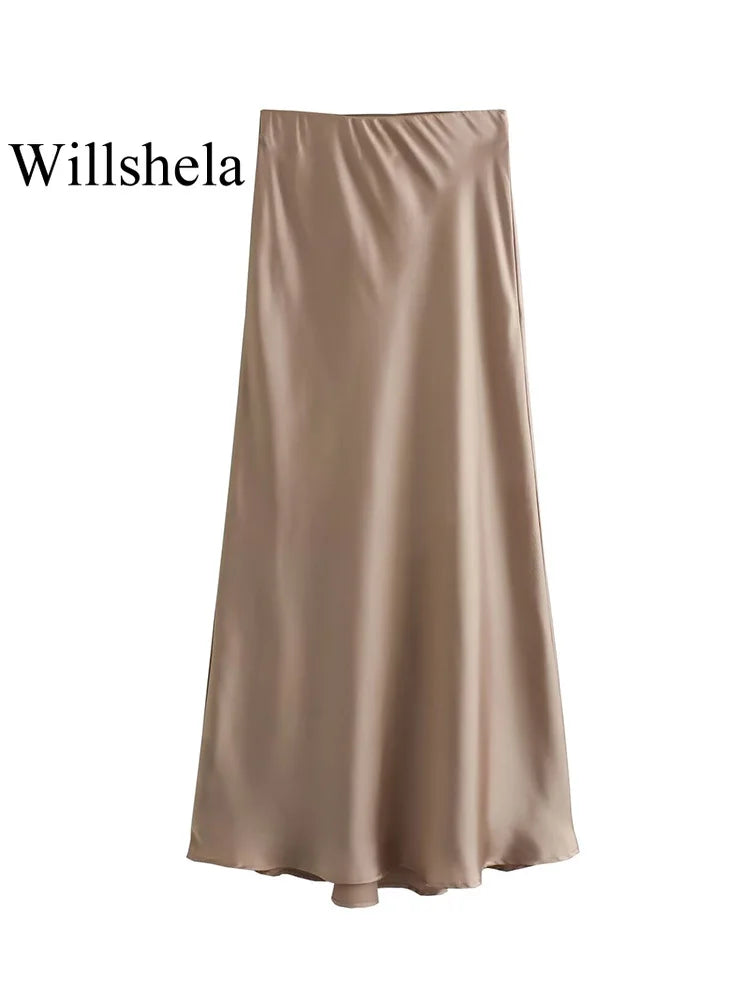 High waist satin midi skirt fabric texture closeup