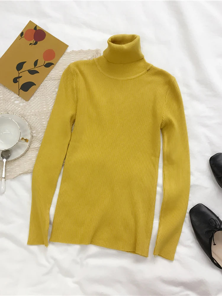 Ribbed Turtleneck Sweater – Women's Slim Winter Pullover