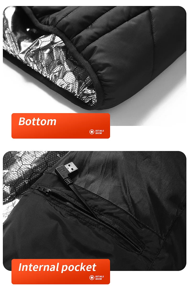 USB heated jacket front view black