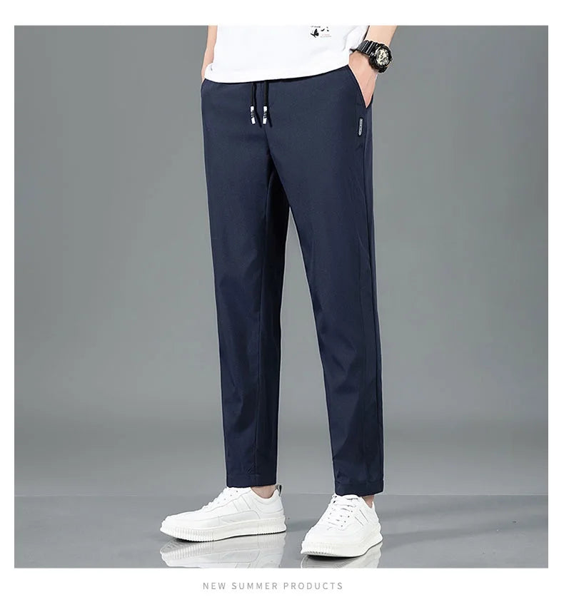Ice silk straight leg trousers front view gray