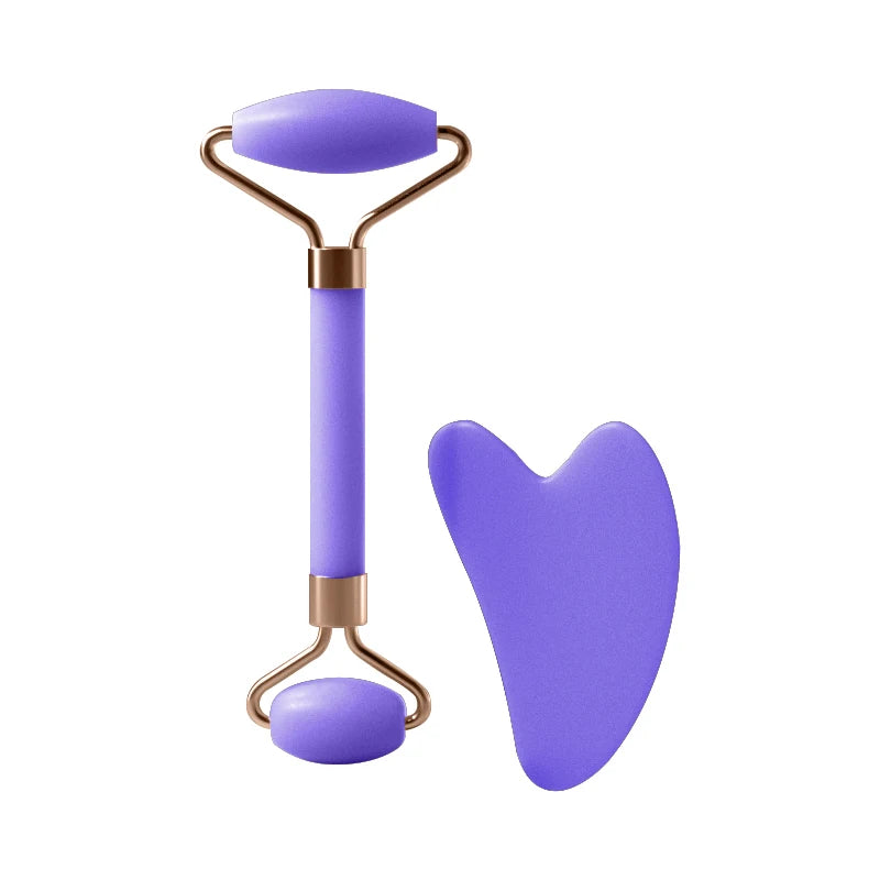 Facial massage roller scraper set worn in use