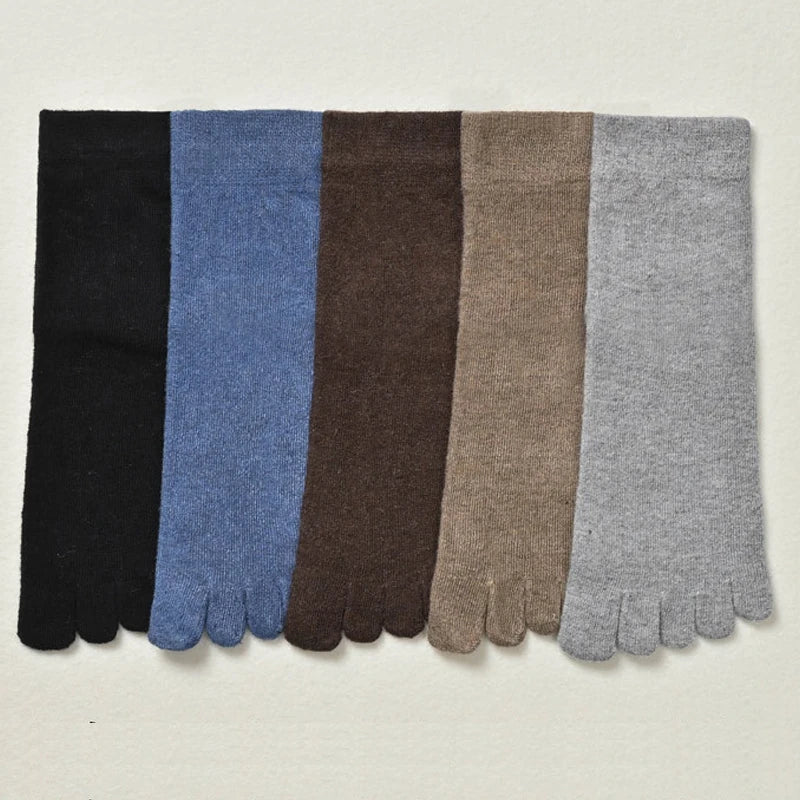 Wool toe socks worn on feet