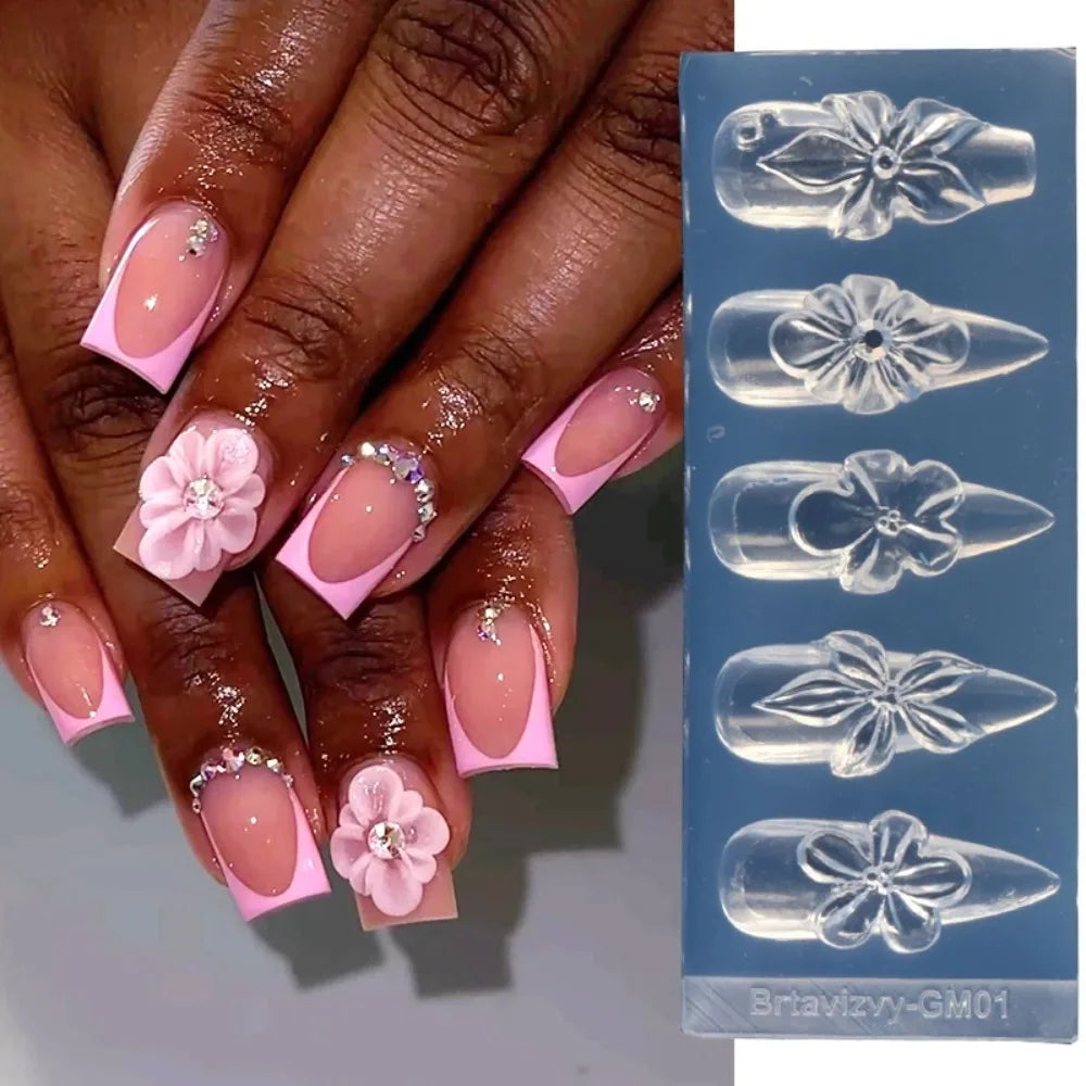 3D flower silicone nail mold used on nails