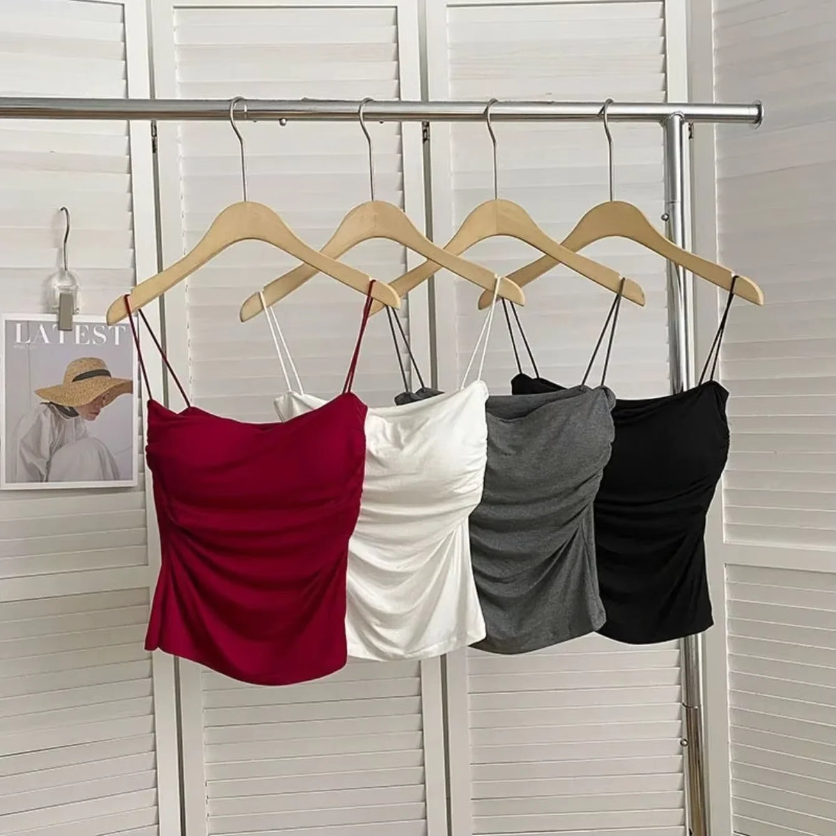 Halter tank top with built-in bra color options display
