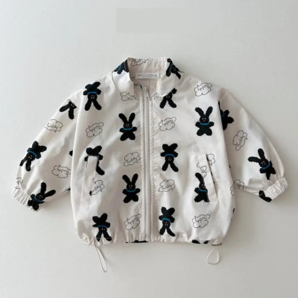 Baby cartoon print sun jacket worn by child