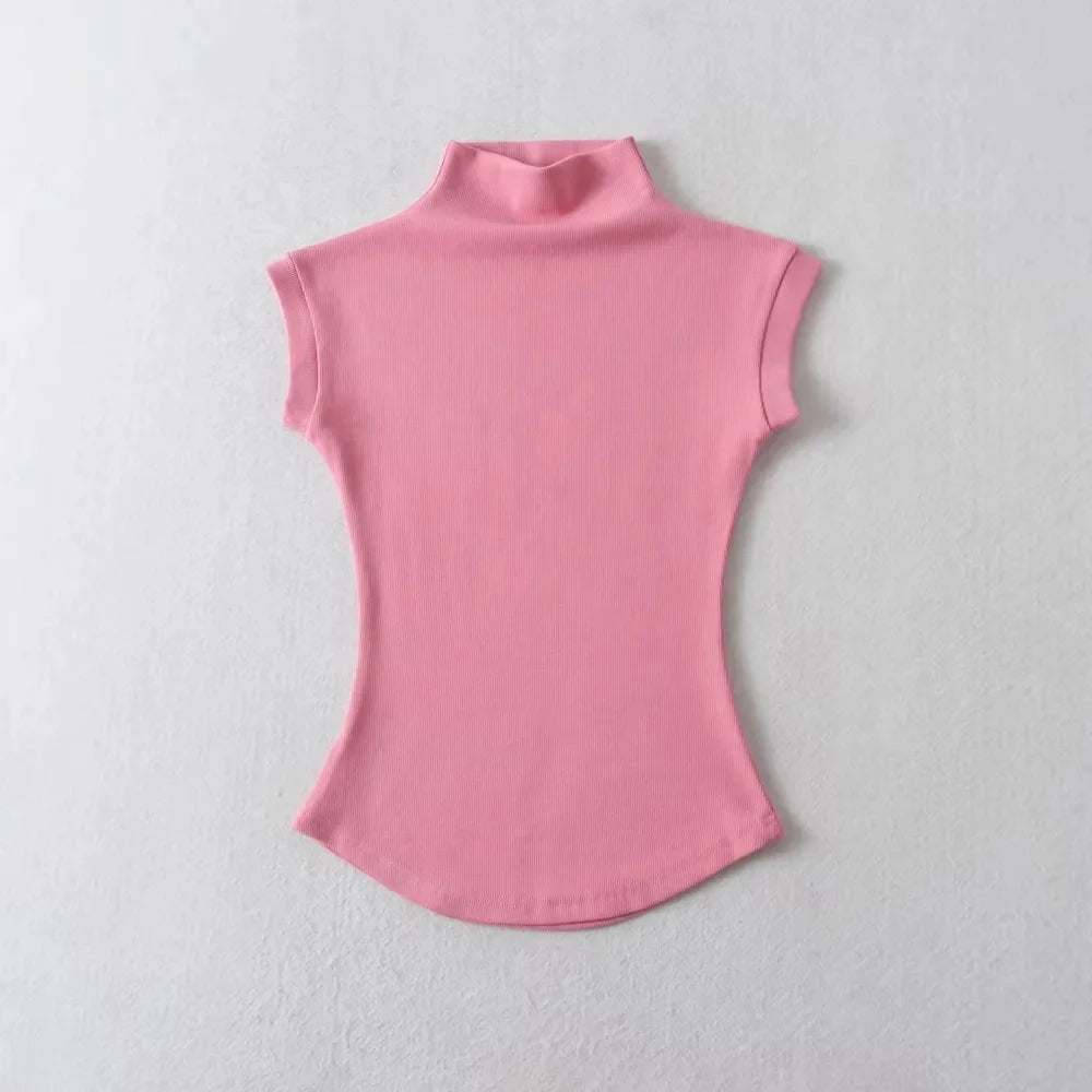  Sleeveless turtleneck top full body gray