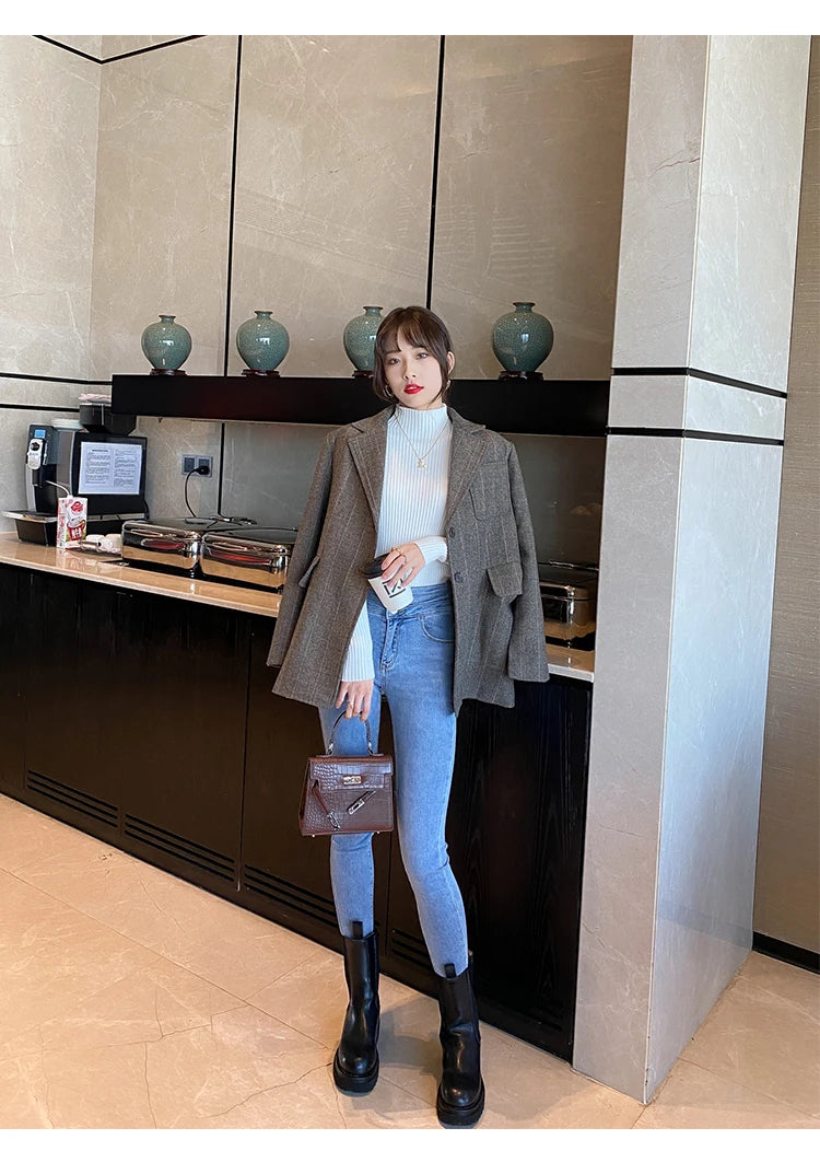 Slim turtleneck sweater khaki side view close up