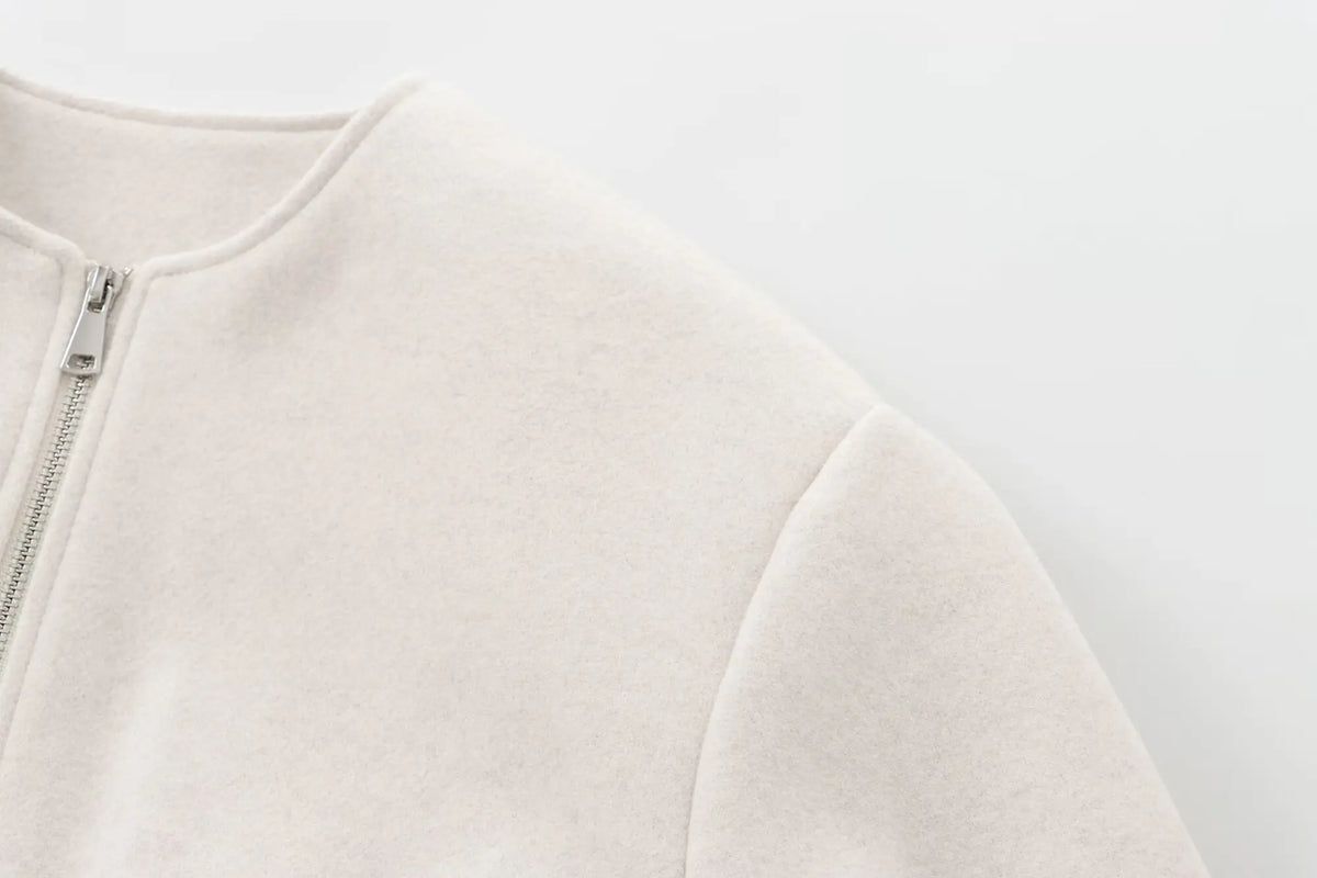 Cropped zip bomber jacket front view white
